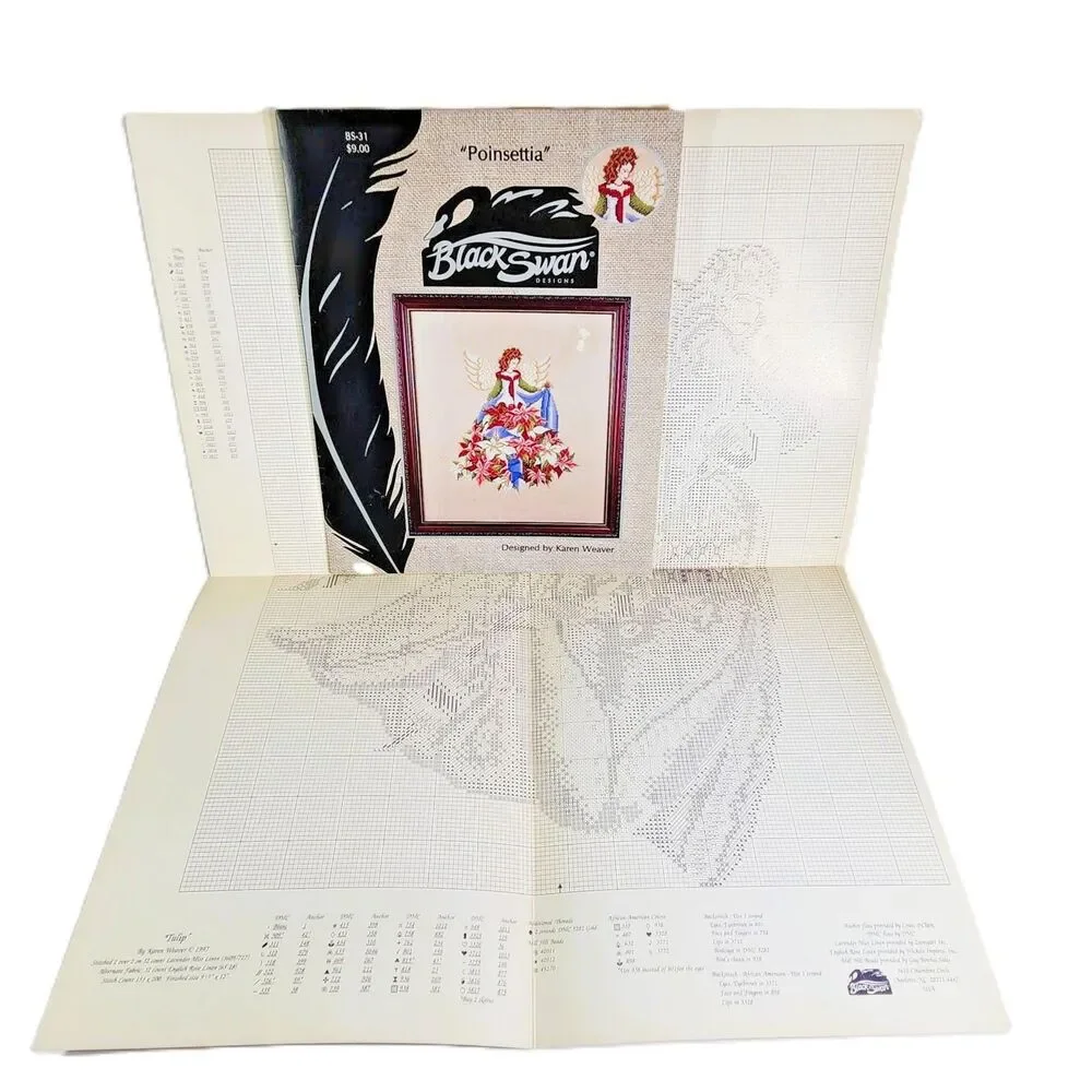 Black Swan Cross Stitch Pattern PANSY Retired Flower Angel Series VTG Weaver